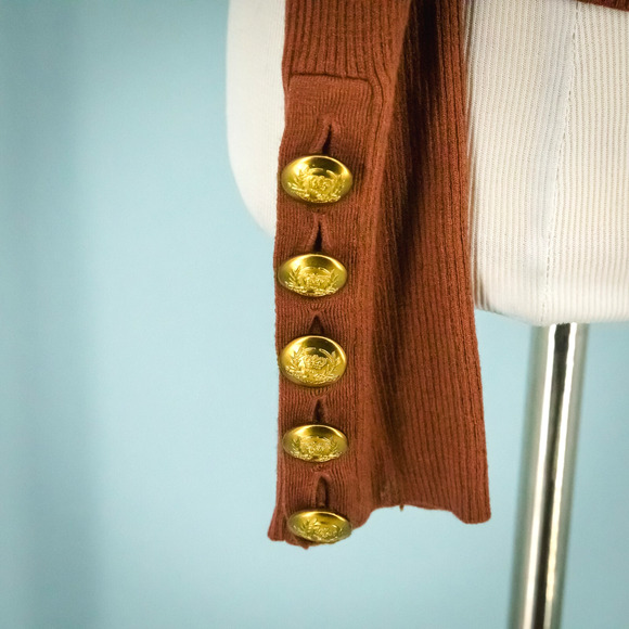 ALC Size Medum M Desi Brown Ribbed Turtleneck Button Merino Wool Sweater - Picture 3 of 8